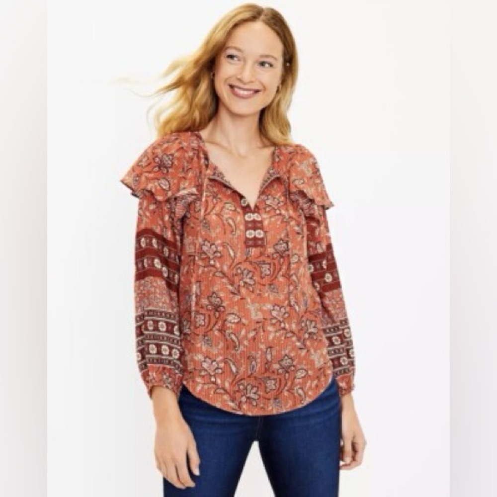 LOFT Terracotta Floral Blouse